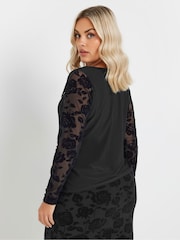 Yours Curve Black Limited Flock Top - Image 3 of 5