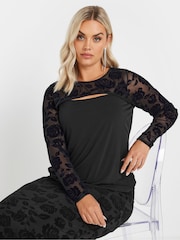 Yours Curve Black Limited Flock Top - Image 4 of 5