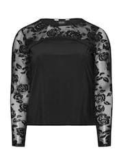 Yours Curve Black Limited Flock Top - Image 5 of 5