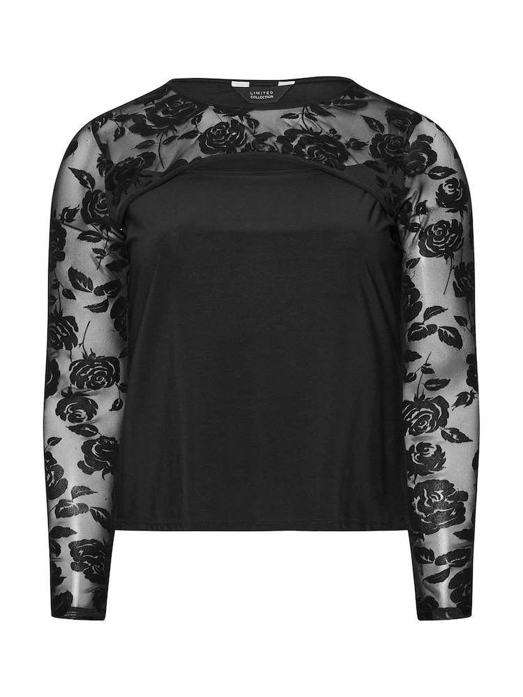 Yours Curve Black Limited Flock Top - Image 5 of 5