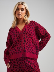 Yours Curve Red Limited Leopard Print Knitted Cardigan - Image 1 of 5