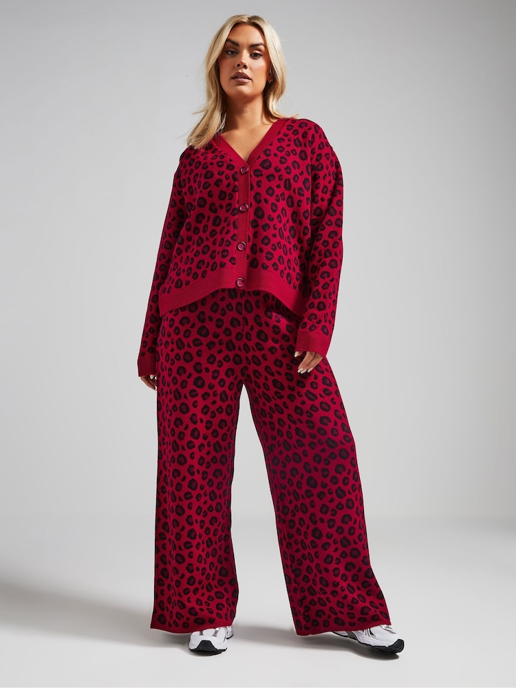 Yours Curve Red Limited Leopard Print Knitted Cardigan - Image 2 of 5