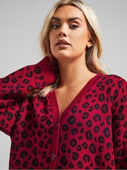 Yours Curve Red Limited Leopard Print Knitted Cardigan - Image 4 of 5