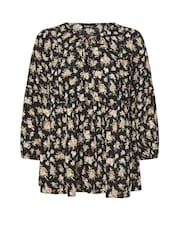 Yours Curve Black Floral Print Crinkle Tie Neck Tunic - Image 5 of 5