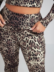 Yours Curve Natural Limited Leopard Fold Leggings - Image 4 of 5