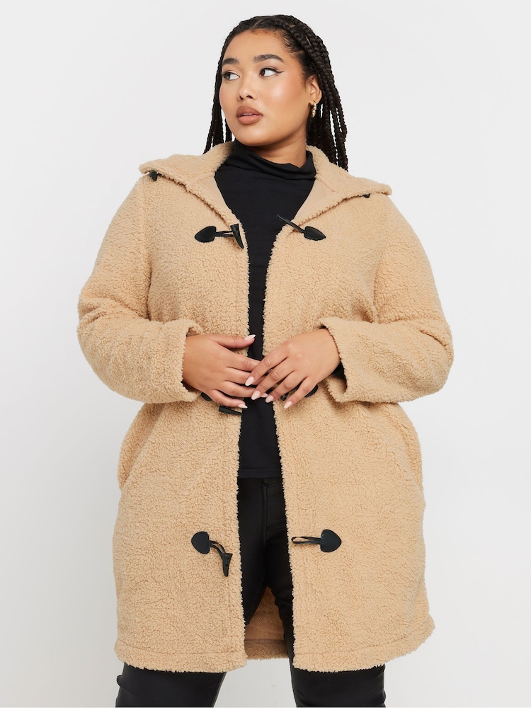 Yours Curve Natural Faux Fur Toggle Jacket - Image 1 of 5