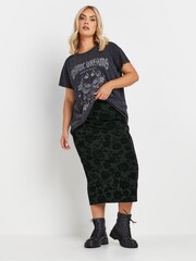 Yours Curve Black Limited Flock Skirt - Image 2 of 6