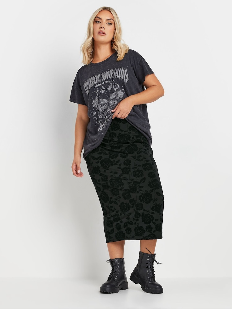 Yours Curve Black Limited Flock Skirt - Image 2 of 6