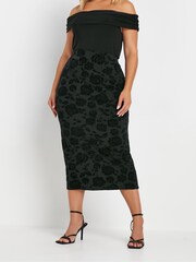 Yours Curve Black Limited Flock Skirt - Image 3 of 6