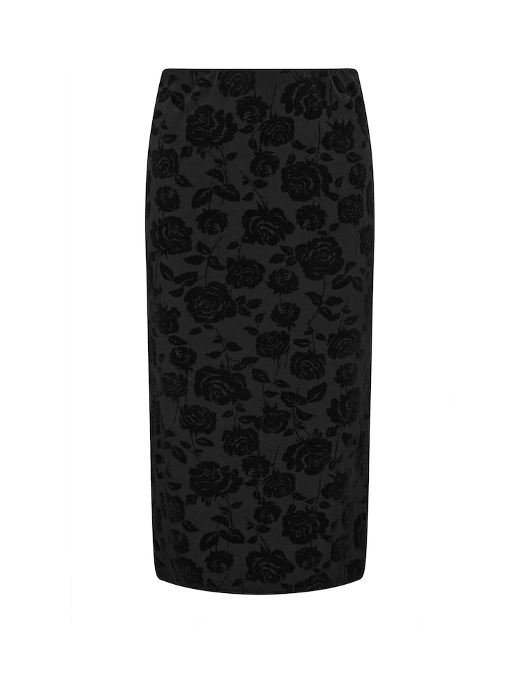 Yours Curve Black Limited Flock Skirt - Image 6 of 6