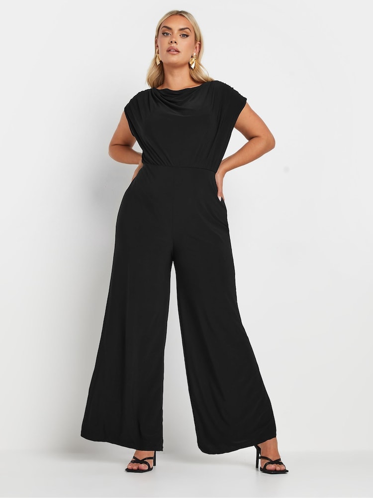 Yours Curve Black Limited Drape Cowl Neck Jumpsuit - Image 1 of 5 Yours Curve Black Limited Drape Cowl Neck Jumpsuit - Image 1 of 5