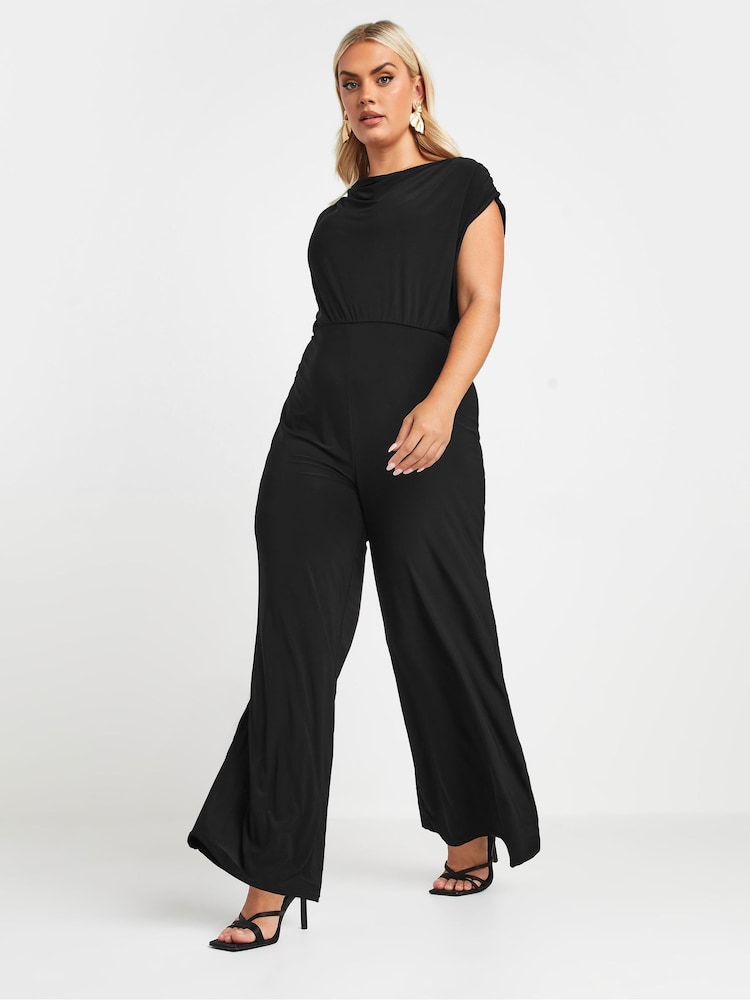 Yours Curve Black Limited Drape Cowl Neck Jumpsuit - Image 2 of 5 Yours Curve Black Limited Drape Cowl Neck Jumpsuit - Image 2 of 5