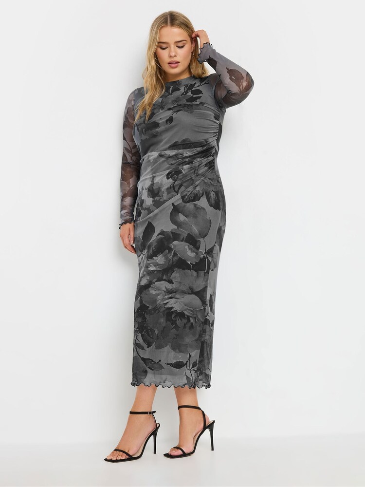 Yours Curve Grey Limited Floral Mesh Dress - Image 2 of 6 Yours Curve Grey Limited Floral Mesh Dress - Image 2 of 6