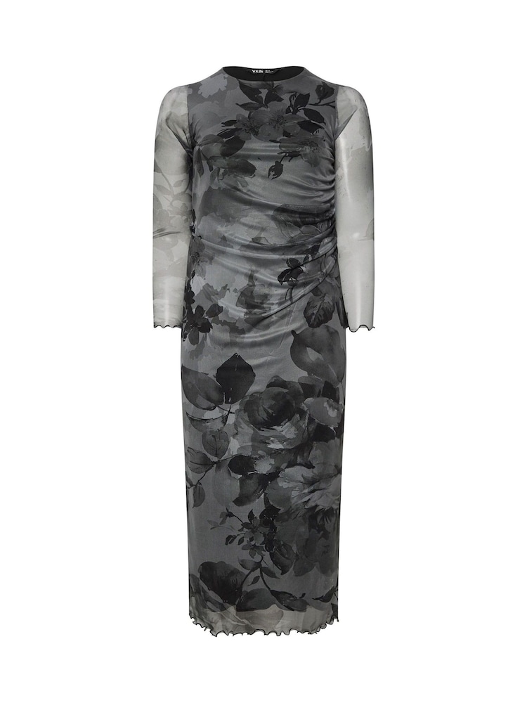 Yours Curve Grey Limited Floral Mesh Dress - Image 6 of 6 Yours Curve Grey Limited Floral Mesh Dress - Image 6 of 6