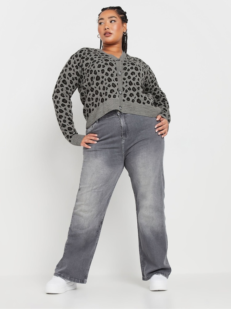 Yours Curve Grey Limited Leopard Print Knitted Cardigan - Image 2 of 5