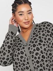 Yours Curve Grey Limited Leopard Print Knitted Cardigan - Image 4 of 5
