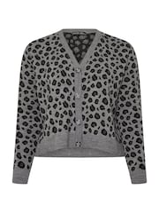 Yours Curve Grey Limited Leopard Print Knitted Cardigan - Image 5 of 5