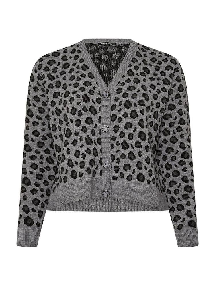 Yours Curve Grey Limited Leopard Print Knitted Cardigan - Image 5 of 5