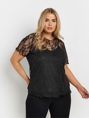 Yours Curve Black Limited Lace Throw On Top - Image 1 of 5