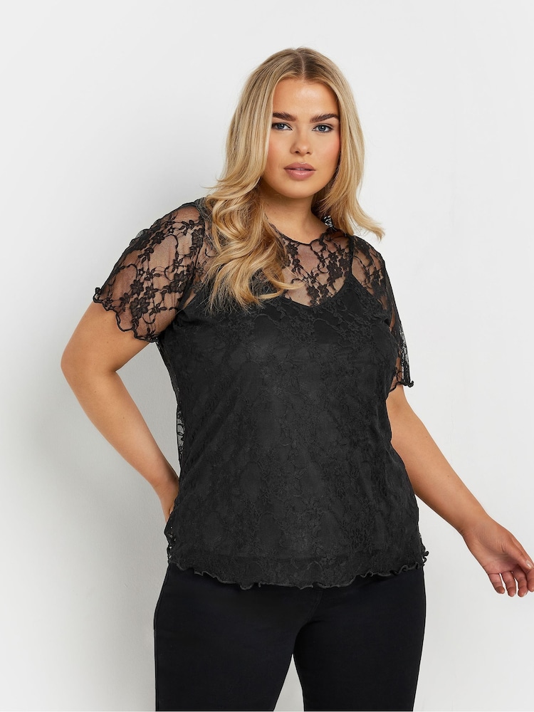 Yours Curve Black Limited Lace Throw On Top - Image 1 of 5