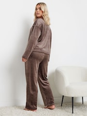 Коричневый - Yours Curve Лимитированный комплект для гостиной из флиса Лонгслив - Image 3 of 5