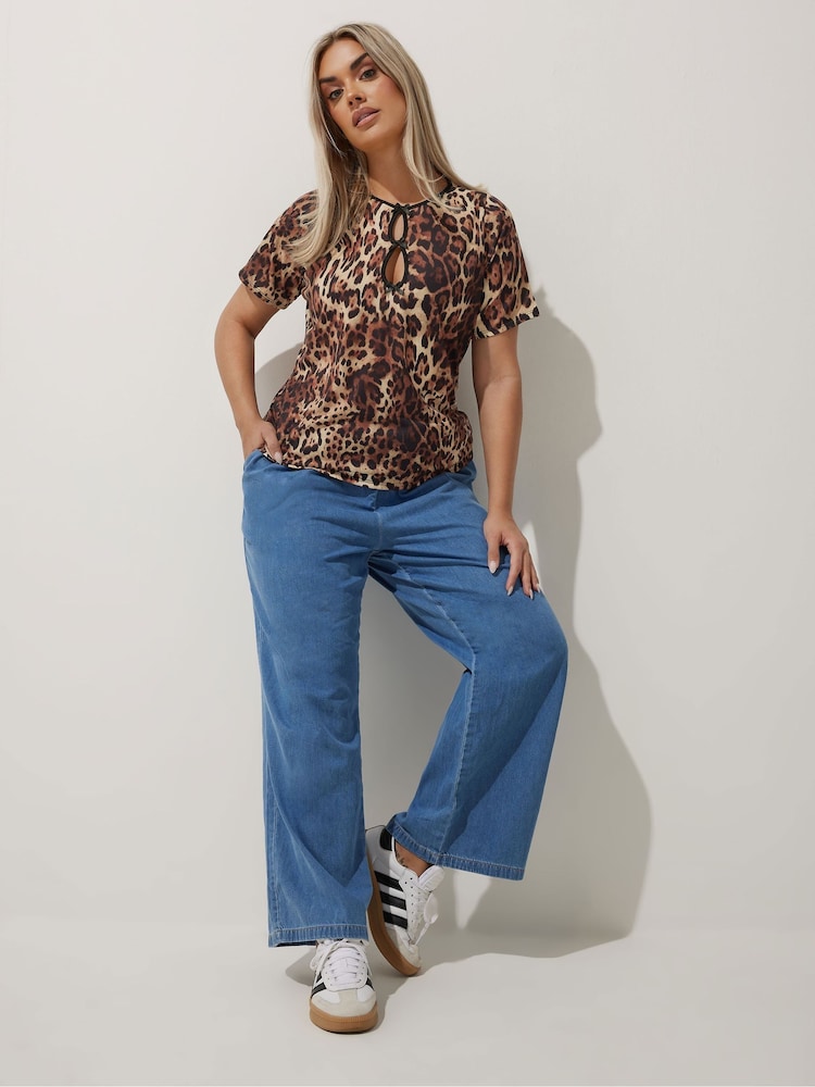Yours Curve Brown Limited Collection Leopard Print Bow Front Top - Image 2 of 5