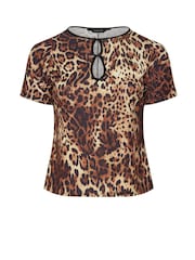 Yours Curve Brown Limited Collection Leopard Print Bow Front Top - Image 5 of 5