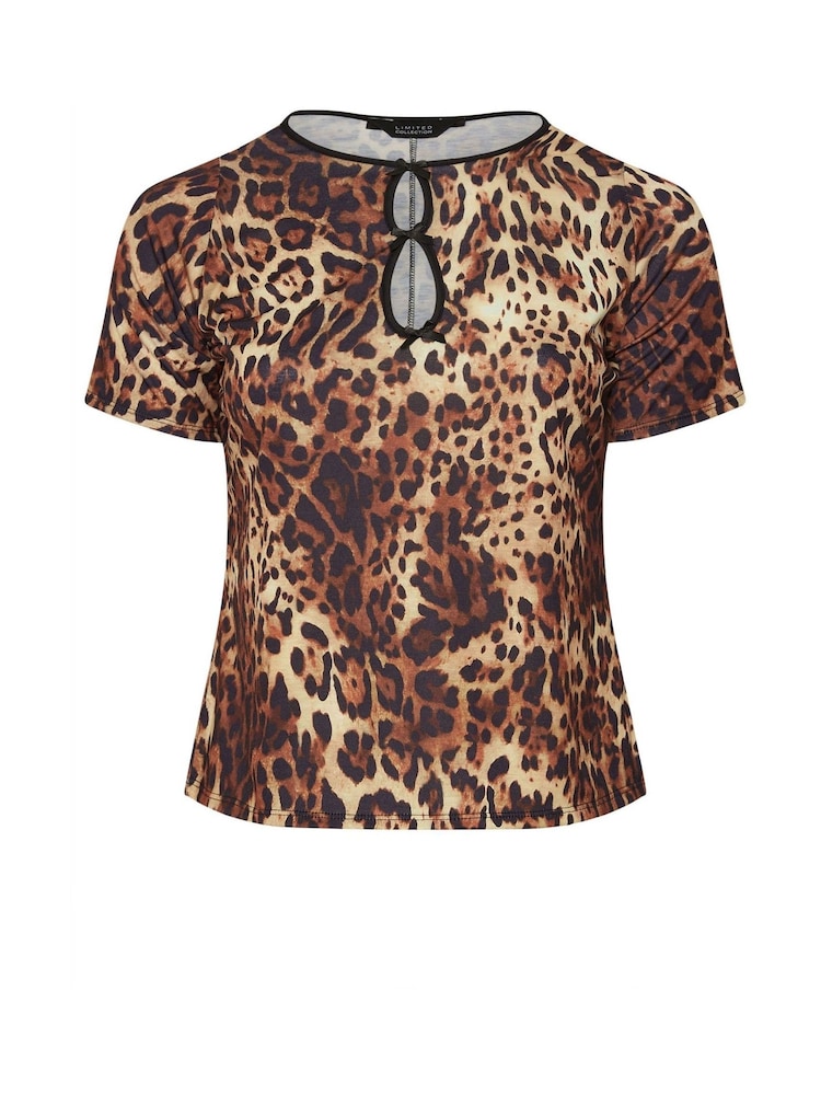Yours Curve Brown Limited Collection Leopard Print Bow Front Top - Image 5 of 5