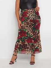 Yours Curve Natural Limited Leopard Print Skirt - Image 1 of 5