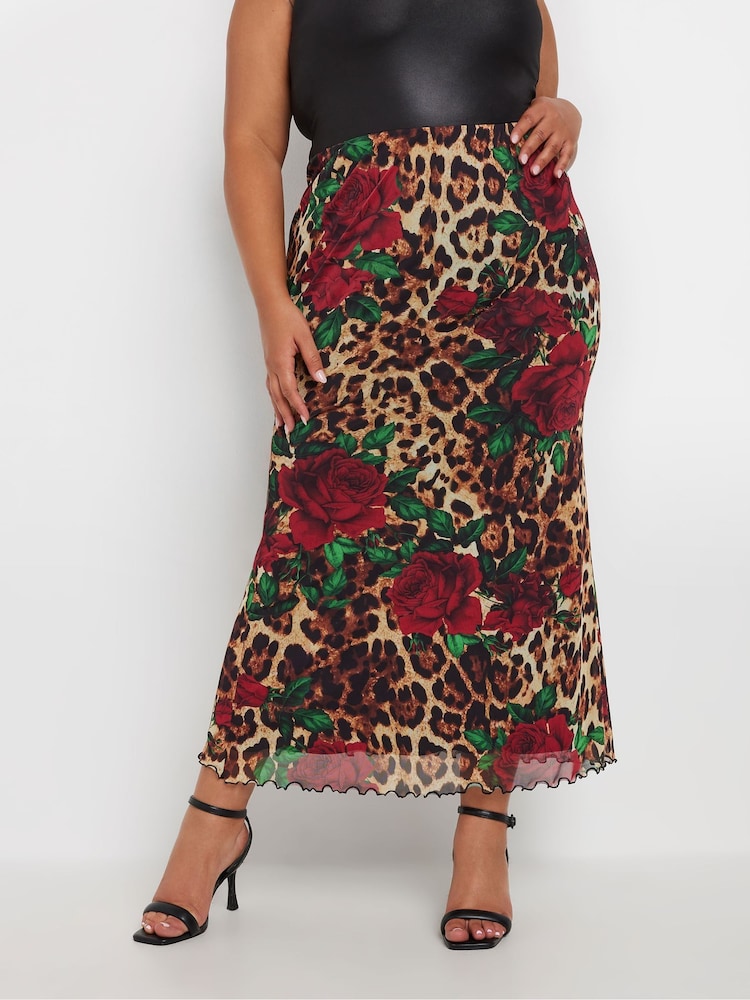 Yours Curve Natural Limited Leopard Print Skirt - Image 1 of 5