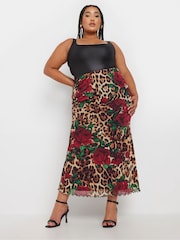 Yours Curve Natural Limited Leopard Print Skirt - Image 2 of 5