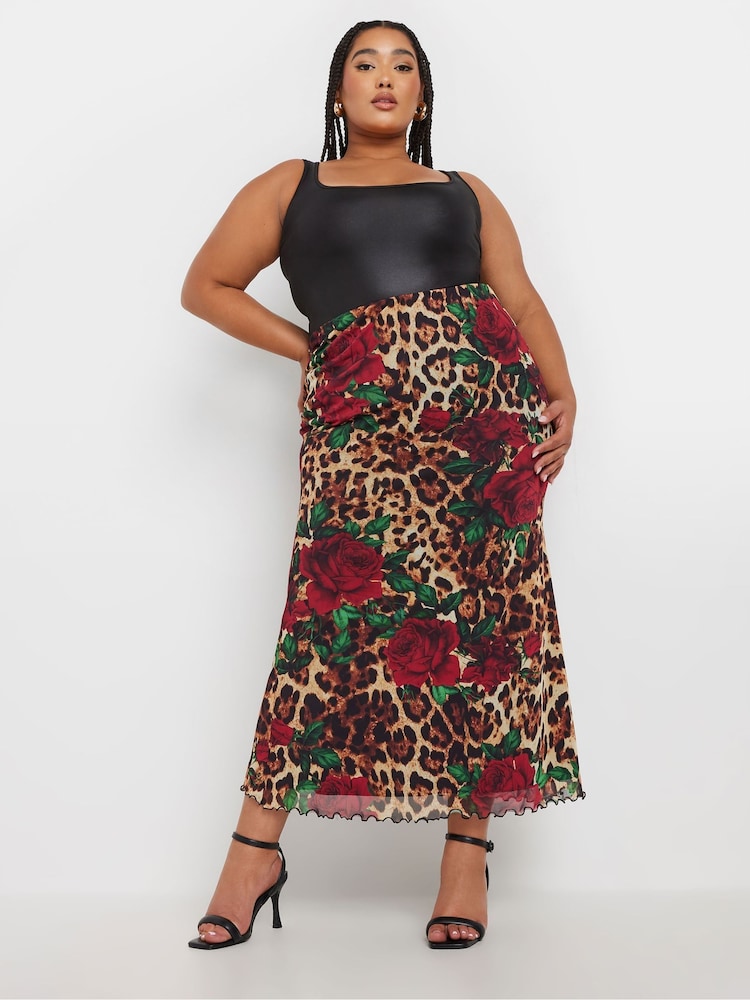 Yours Curve Natural Limited Leopard Print Skirt - Image 2 of 5