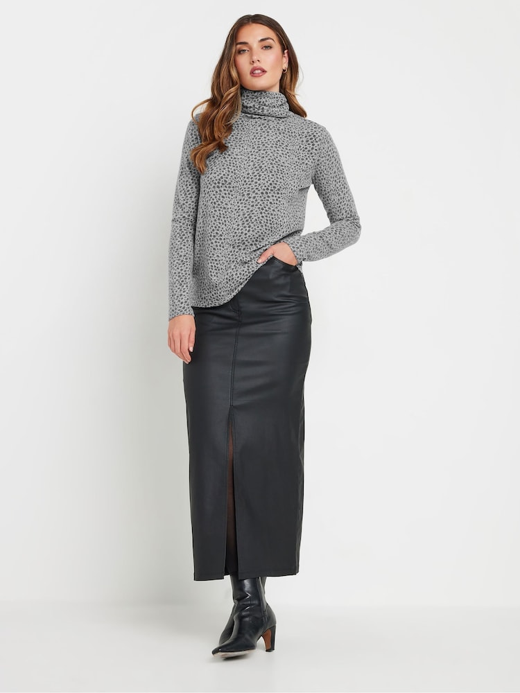 Long Tall Sally Grey Animal Print Roll Neck Soft Touch Top - Image 2 of 5