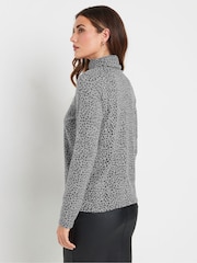 Long Tall Sally Grey Animal Print Roll Neck Soft Touch Top - Image 3 of 5