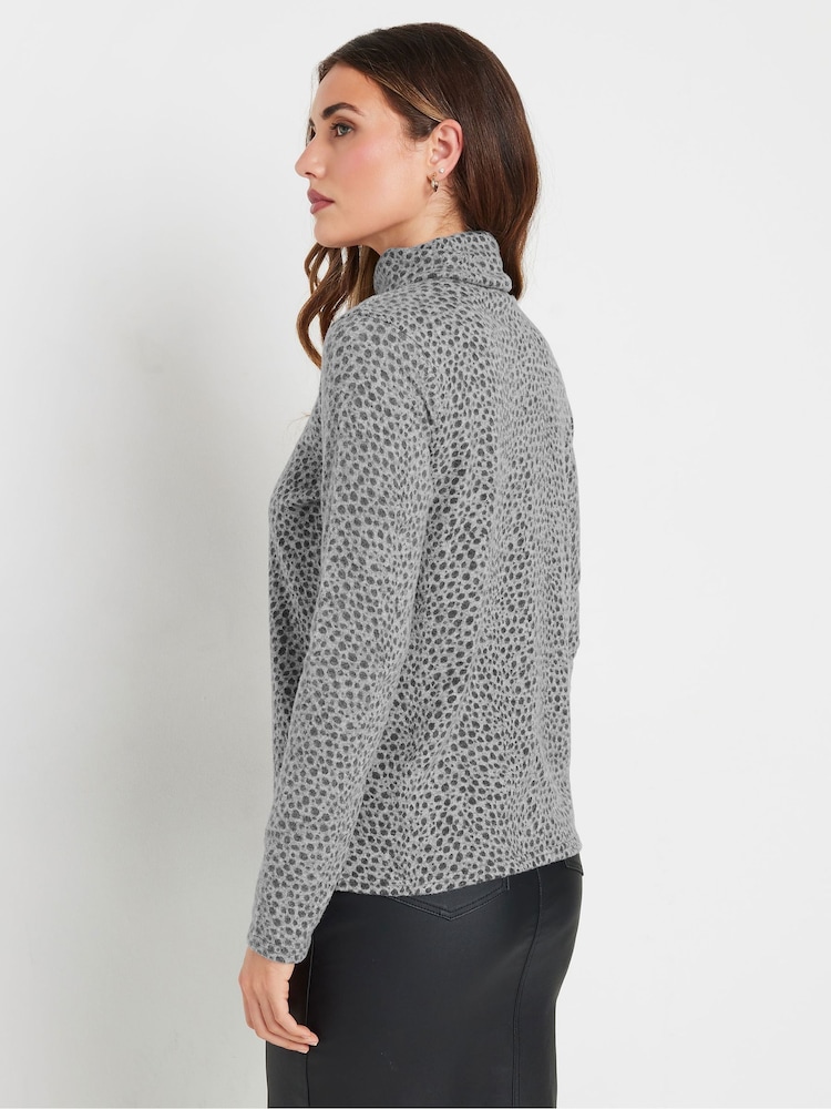 Long Tall Sally Grey Animal Print Roll Neck Soft Touch Top - Image 3 of 5
