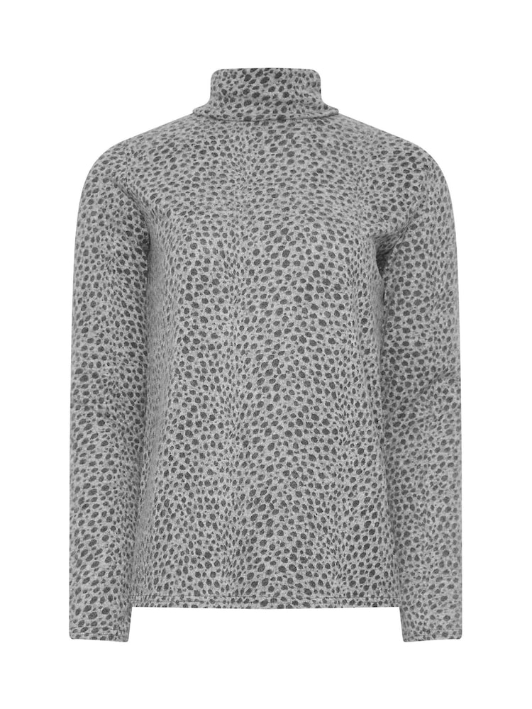 Long Tall Sally Grey Animal Print Roll Neck Soft Touch Top - Image 5 of 5