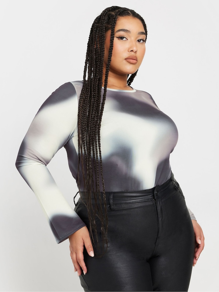 Yours Curve Grey Limited Blur Long Sleeve Top - Image 1 of 5 Yours Curve Grey Limited Blur Long Sleeve Top - Image 1 of 5