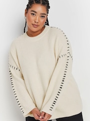 Yours Curve Natural Blanket Stitch Jumper - Image 1 of 5