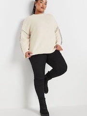 Yours Curve Natural Blanket Stitch Jumper - Image 2 of 5
