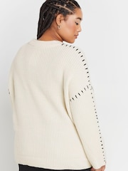 Yours Curve Natural Blanket Stitch Jumper - Image 3 of 5