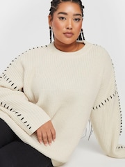 Yours Curve Natural Blanket Stitch Jumper - Image 4 of 5