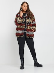 Yours Curve Red Faux Fur Toggle Jacket - Image 2 of 5