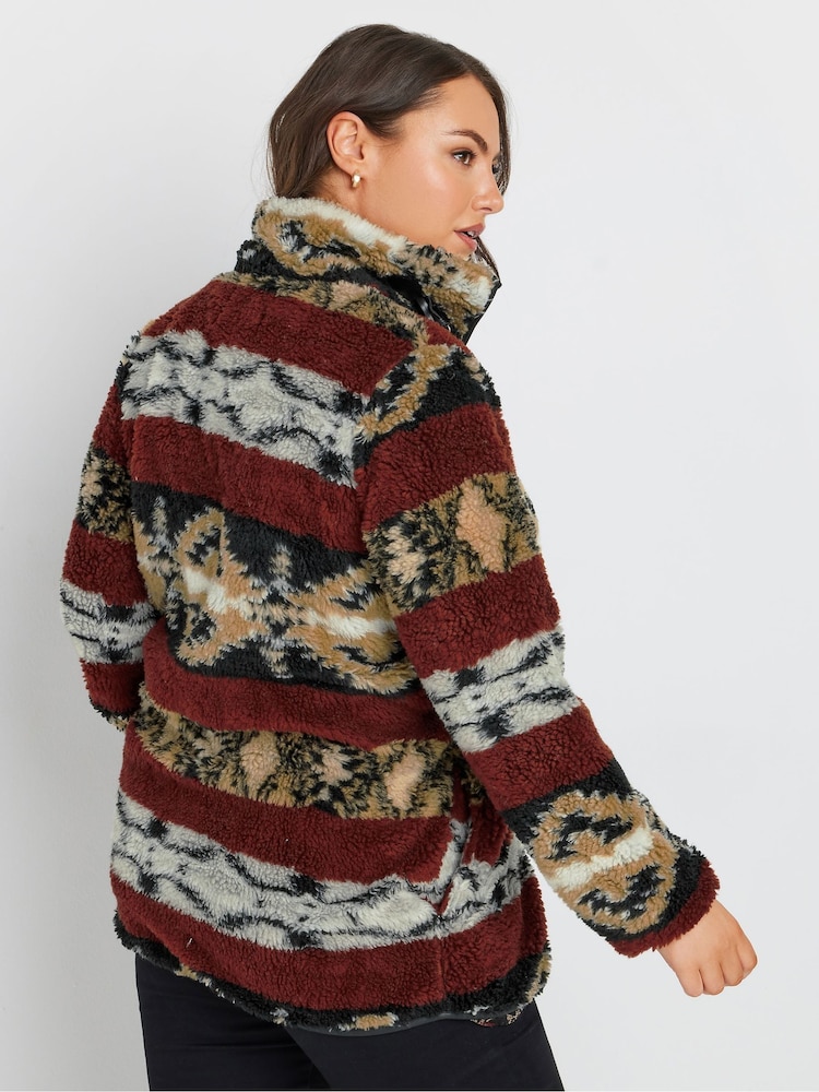 Yours Curve Red Faux Fur Toggle Jacket - Image 3 of 5