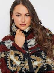 Yours Curve Red Faux Fur Toggle Jacket - Image 4 of 5