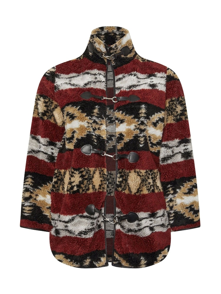 Yours Curve Red Faux Fur Toggle Jacket - Image 5 of 5