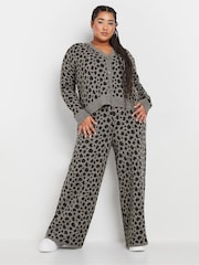 Yours Curve Grey Limited Leopard Print Wide Leg Trousers - Image 2 of 5
