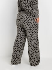 Yours Curve Grey Limited Leopard Print Wide Leg Trousers - Image 3 of 5