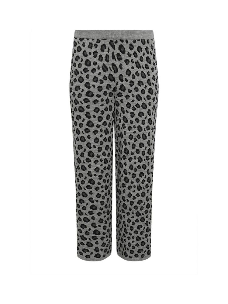 Yours Curve Grey Limited Leopard Print Wide Leg Trousers - Image 5 of 5