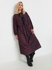 Yours Curve Purple Limited Long Sleeve Leopard Print Bow Dress - Image 2 of 5