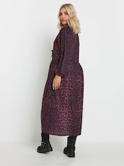 Yours Curve Purple Limited Long Sleeve Leopard Print Bow Dress - Image 3 of 5